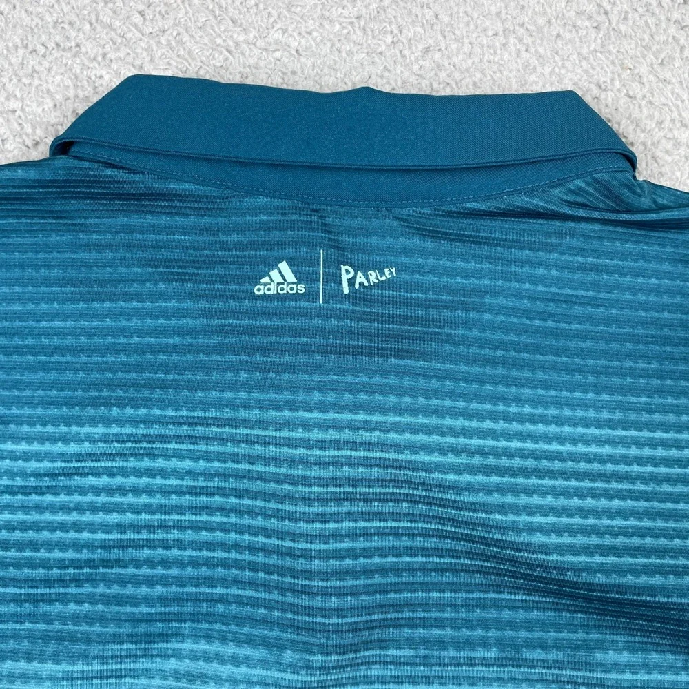 Adidas Parley Golf Polo Mens Medium Blue White Ombre Striped Short Sleeve Shirt